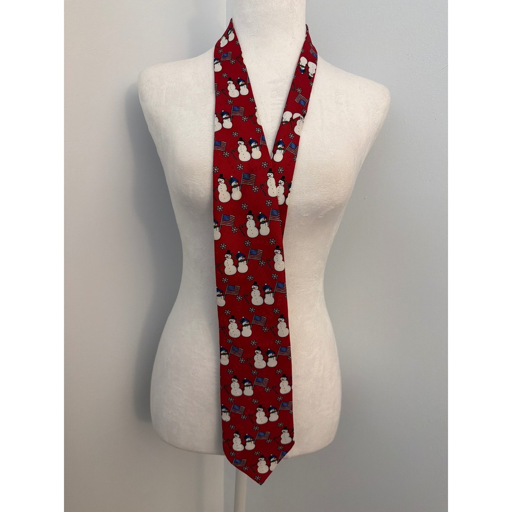 Hallmark Yule Tie Greetings Snowman American Flag Christmas Necktie Patriotic